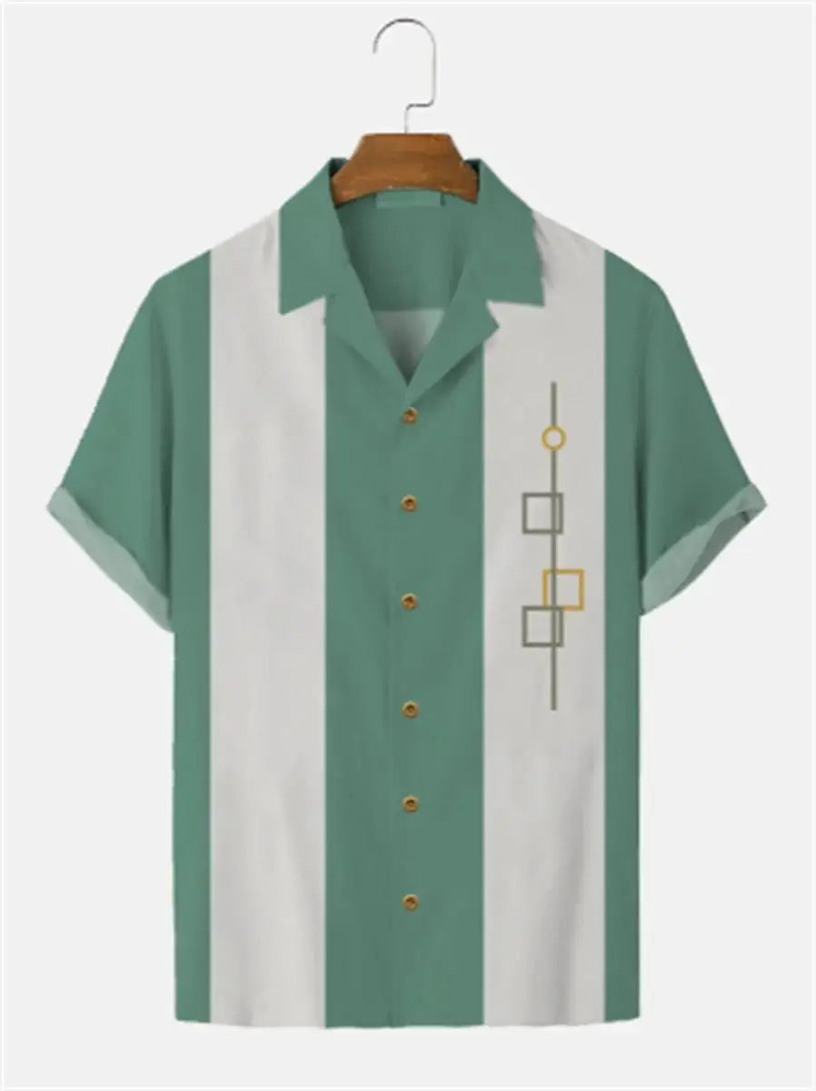 Stripes Simple Casual Dress Shirts European Size Men's Hawaiian Fashion Short Sleeve Loose Breathable Top Button Summer