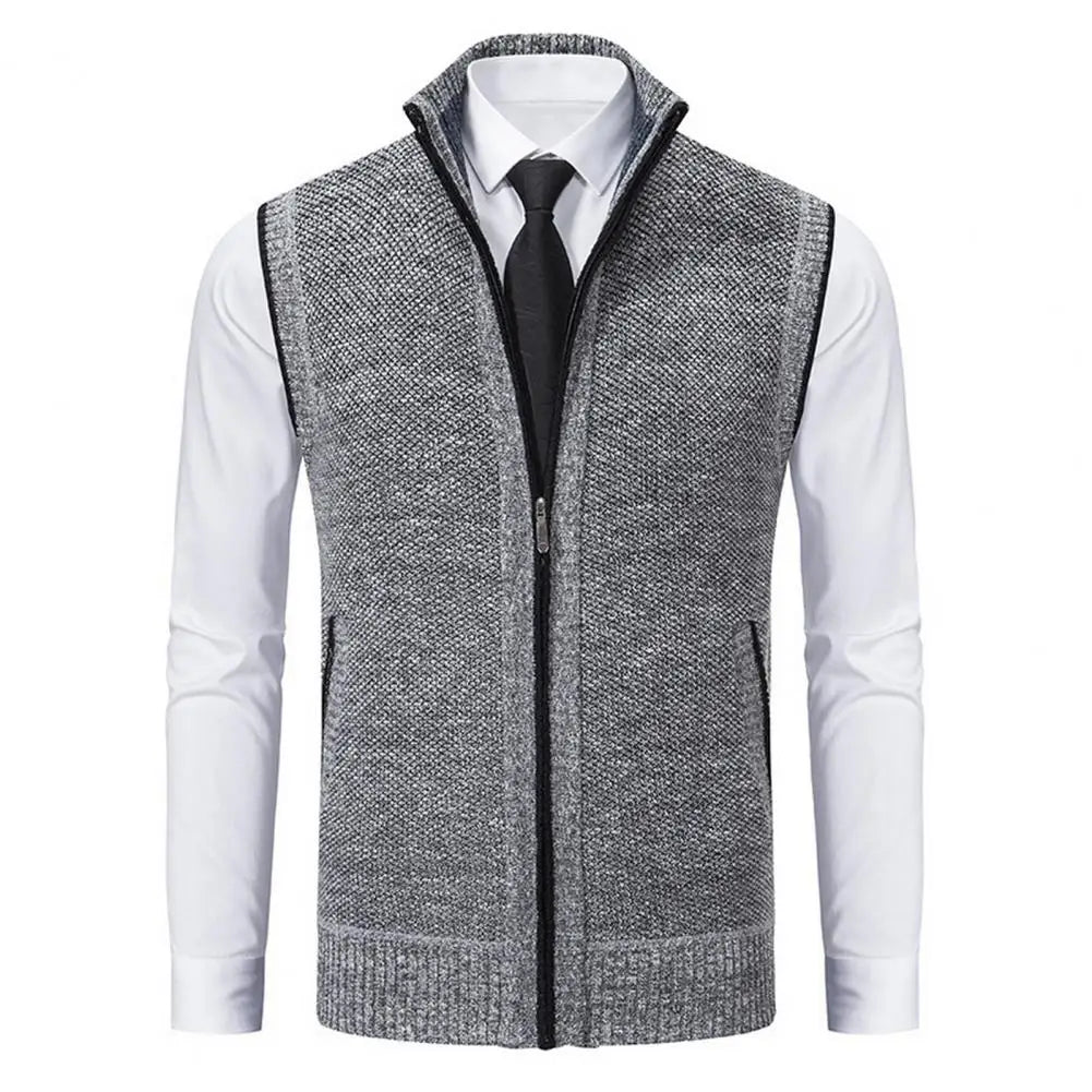 Stylish Zipper Design Sweater Vest Men Sweater Vest Stylish Men's Knitted Zipper Sweater Vest Stand Collar Sleeveless for Work