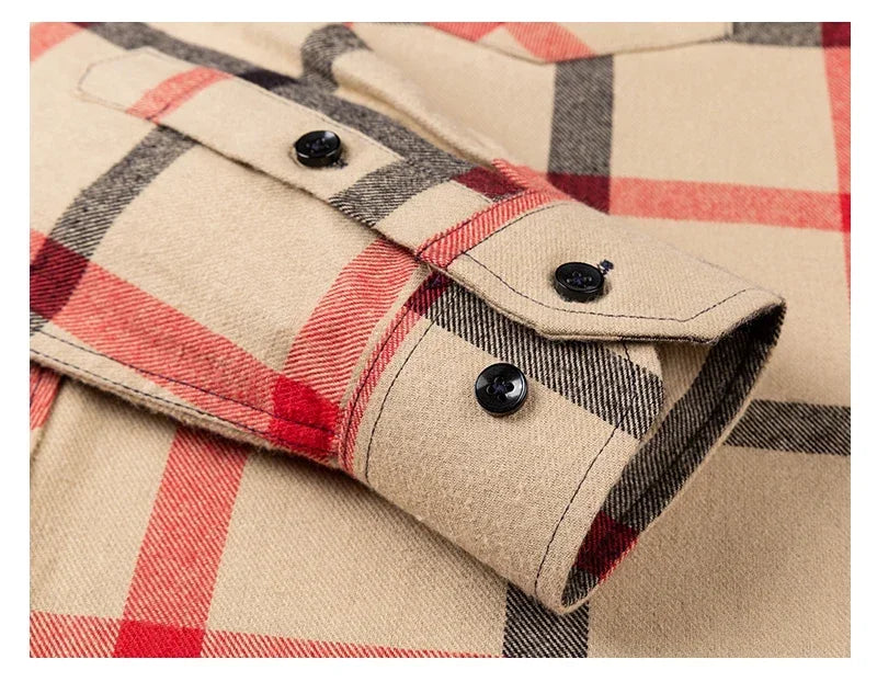 2024 Men  Regular Fit Soft Daily Casual Shirts Clothing Plus size Autumn Winter Fashion New Cotton Flannel Plaid Shirts