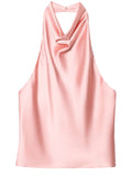 HXAO Top Women Halter Satin Women Tops Backless Corset Top Vest Yellow