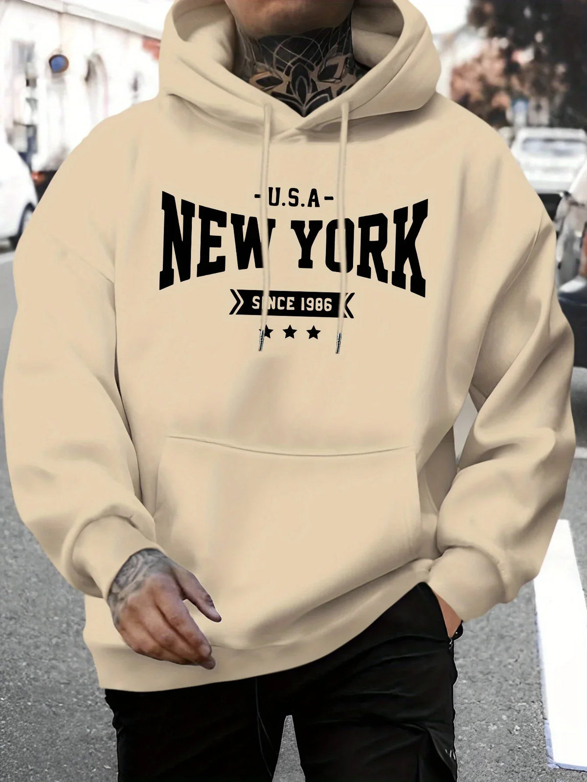 New York Letter Print Street Scool Men Women Hooded Sweatshirt Autumn Winter Daily Outdoor Fitness Casual Loose Warm Sportswear