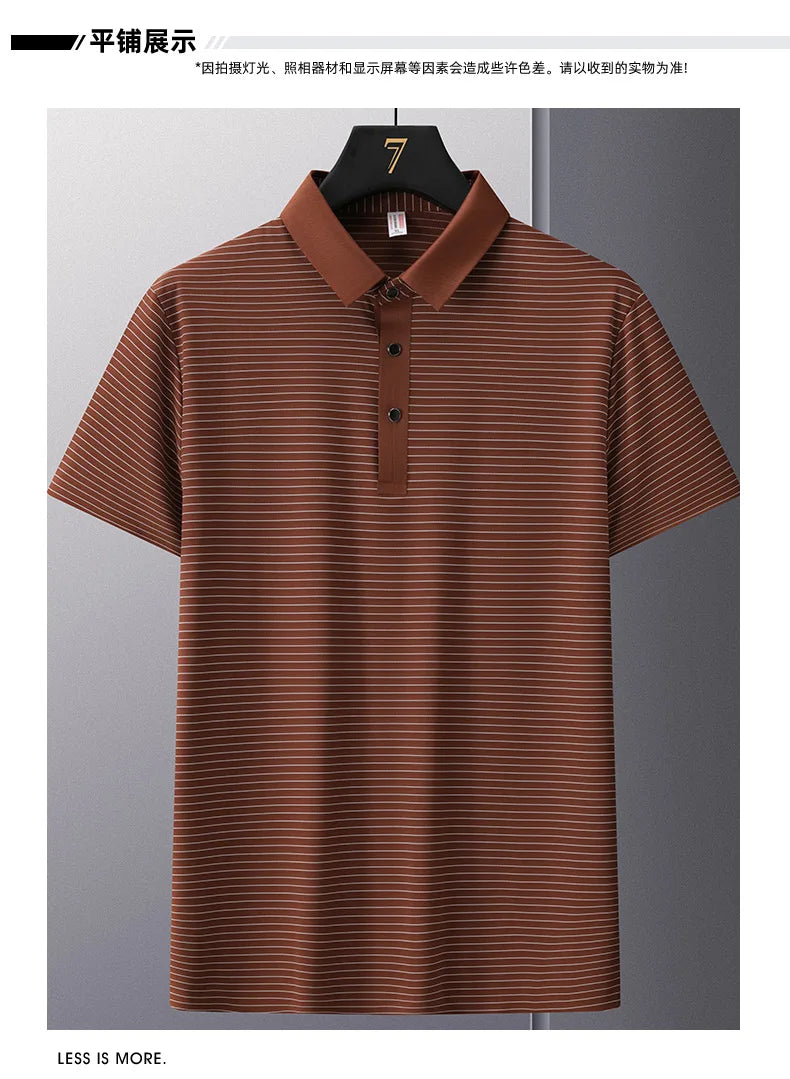 Men's Polo Shirt Summer New Lapel Men's Short Sleeve Polo Shirt Striped Ice Silk Business Casual Men's Polo Shirt M-6XL 7XL 8XL