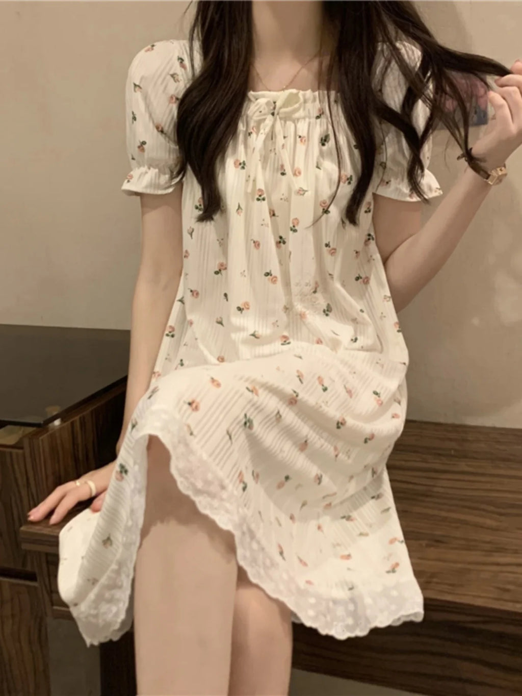 Summer Sleepwear Dress Women's 2025 New Floral Princess Style Short Sleeve High End Feeling Home Clothes Sleep Dress Summer