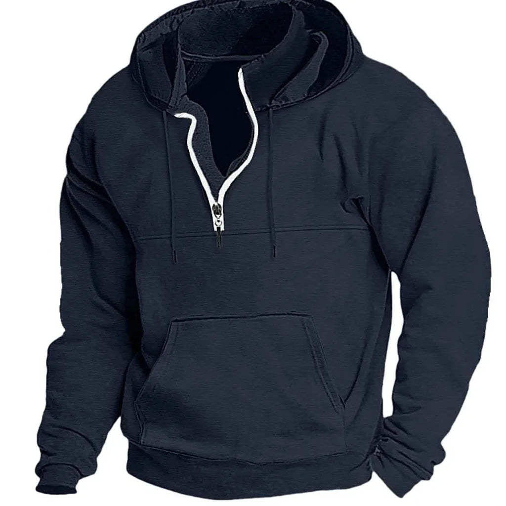 2026 Fashion Autumn/Winter New Hoodie Men's Casual Loose Stand Collar Solid Color Sports Hoodie Men's Half Zipper Street Wear