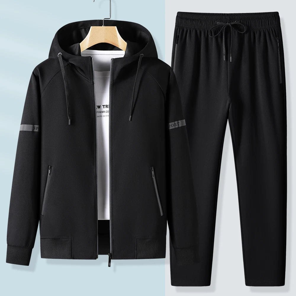 Men Running Sports Tracksuits Sets Hoodies Zipper Outwear Sportwear+Sweatpants Sets Male Workout Sports Outfit Autumn Spring