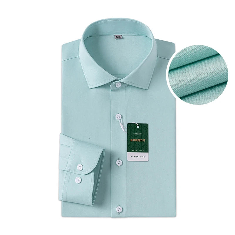 Windsor Collar Regular Cuff Dress Shirt Fashion Men's Long Sleeve Luxury Business Formal Shirts Solid Easy Care Casual Social
