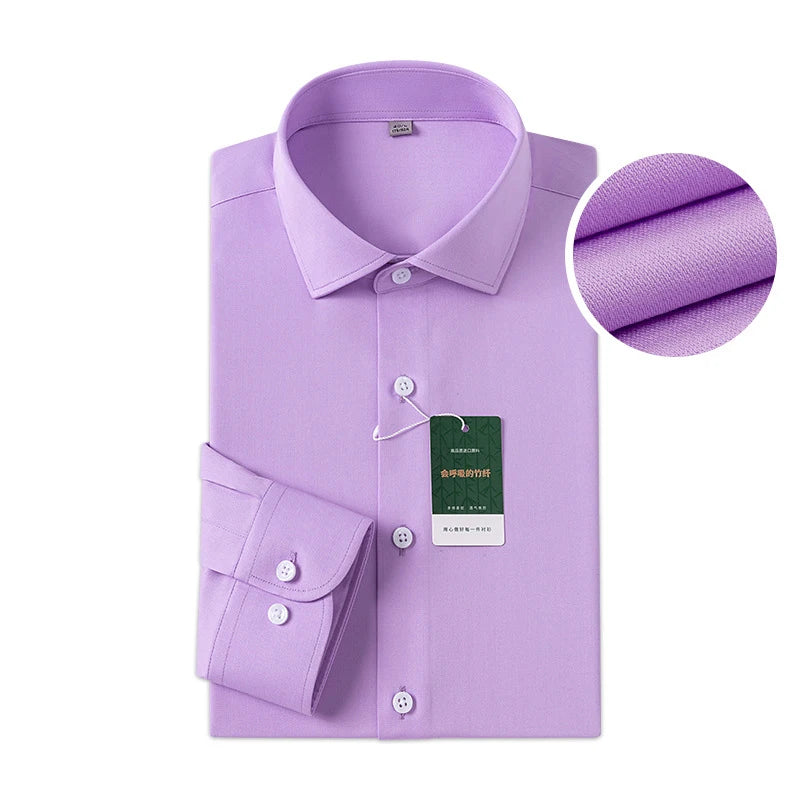 Windsor Collar Regular Cuff Dress Shirt Fashion Men's Long Sleeve Luxury Business Formal Shirts Solid Easy Care Casual Social