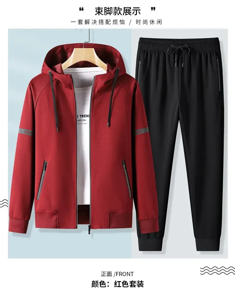 Men Running Sports Tracksuits Sets Hoodies Zipper Outwear Sportwear+Sweatpants Sets Male Workout Sports Outfit Autumn Spring