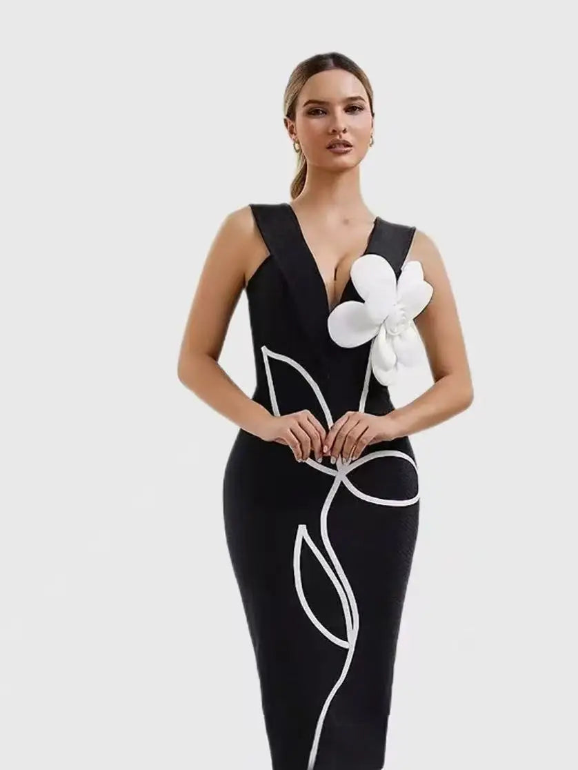 Women's Evening Dresses Sexy Strapless Tie White Flowers Bodycon Bandage Long Dresses Elegant Party Birthday Dresses