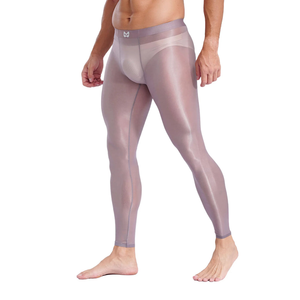 Mens Stretchy Compression Pants Skinny Sweatpants See Through Bulge Pouch Tights Ice Silky Yoga Gym Fitness Leggings Underwear