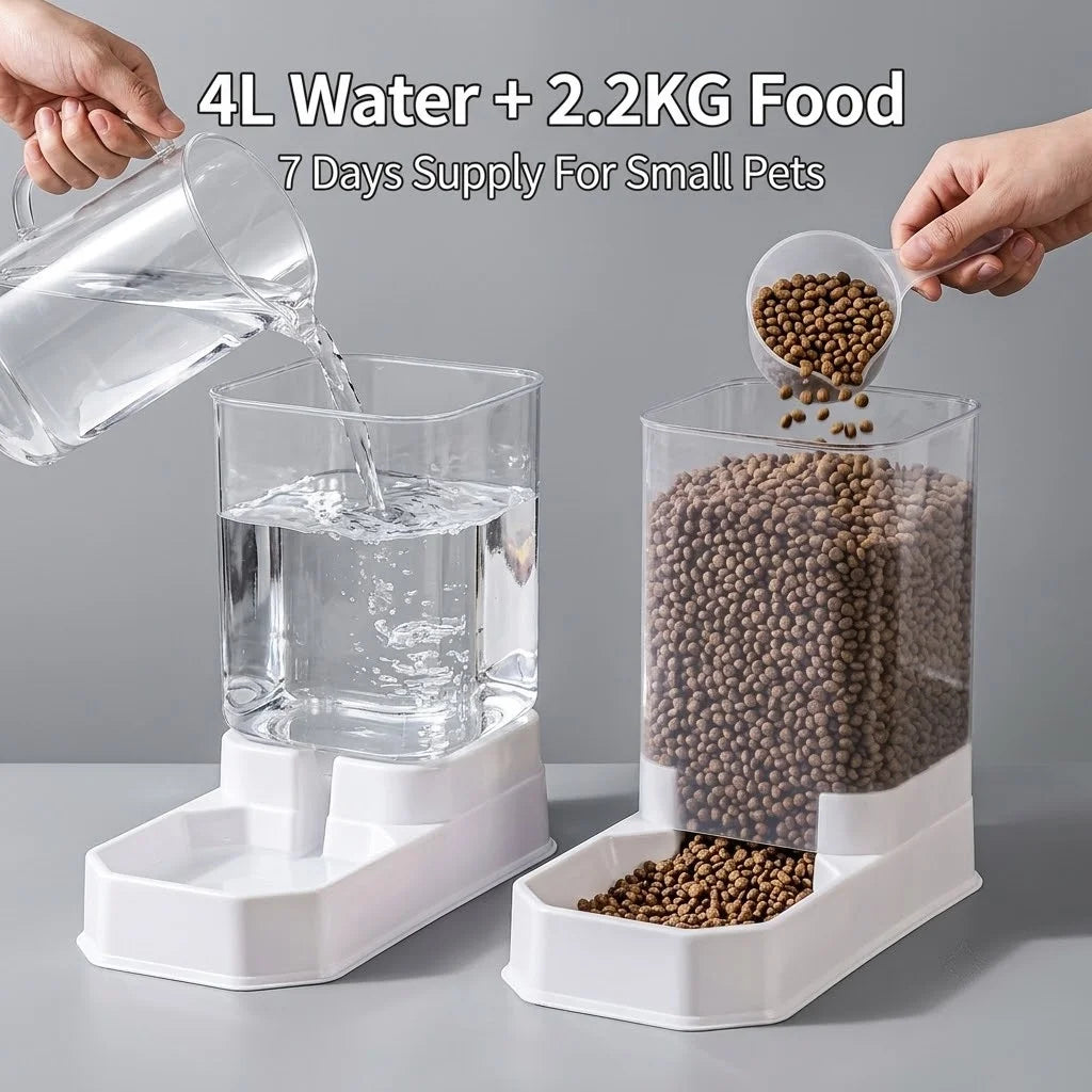 2 in 1 Gravity Pet Feeder Water Dispenser 2.2KG 4L Large Capacity Automatic Refill Bowl For Cats Small Dogs