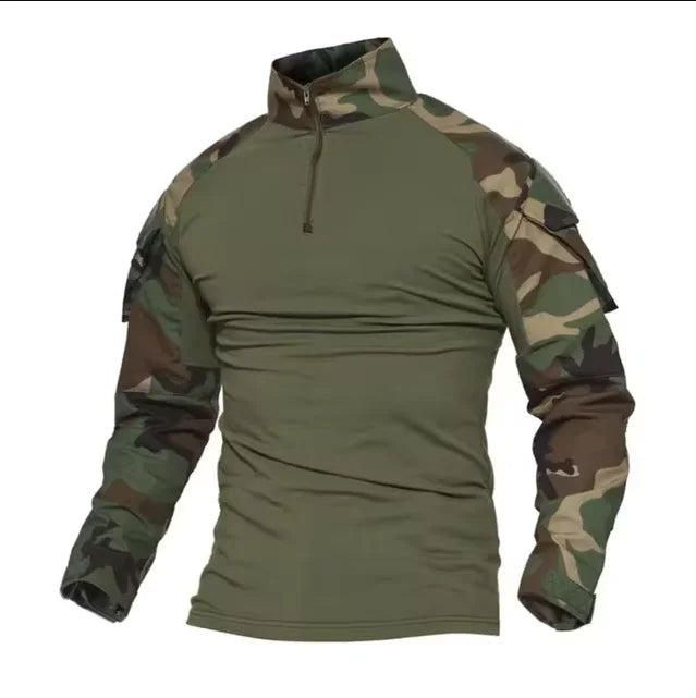 Men'sOutdoor Tactical Hiking T-Shirt, Combat Military CP Camouflage Long-Sleeved Hunting Mountaineering Shirt, Cotton Sportswear