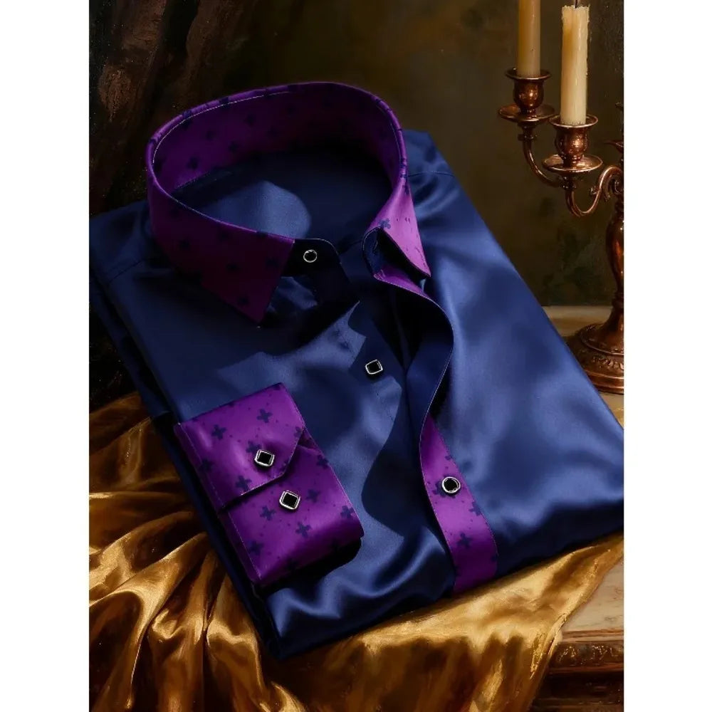FGKKS Men Shirt Brand New High Street Patchwork Tuxedo Long Sleeve Four Season Elastic Man Business Dress Shirts Male