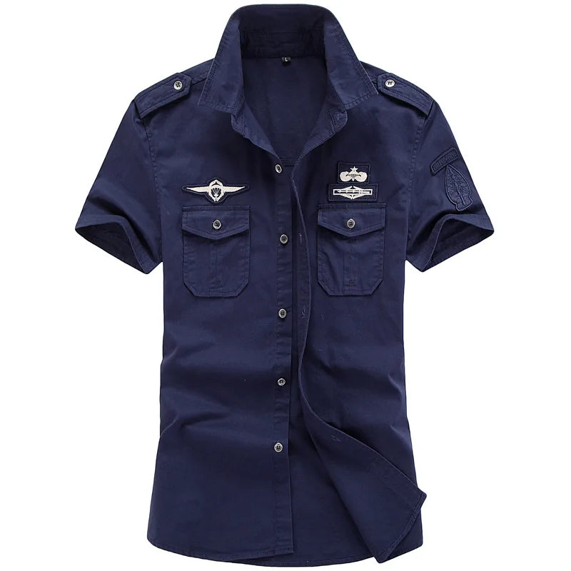 New Summer Men Short Sleeved Tooling Shirts Male Outdoor Multi Pockets Cargo Shirts Quality Men Cotton Casual Shirts Size 6XL