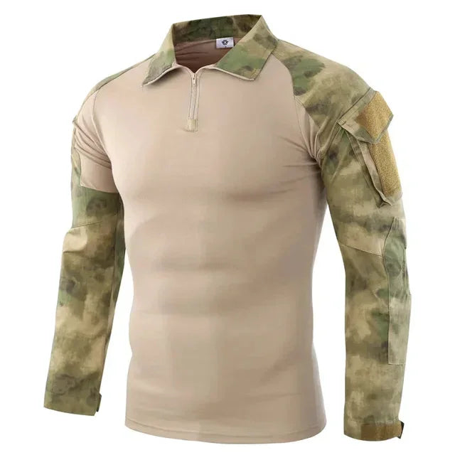 Men'sOutdoor Tactical Hiking T-Shirt, Combat Military CP Camouflage Long-Sleeved Hunting Mountaineering Shirt, Cotton Sportswear