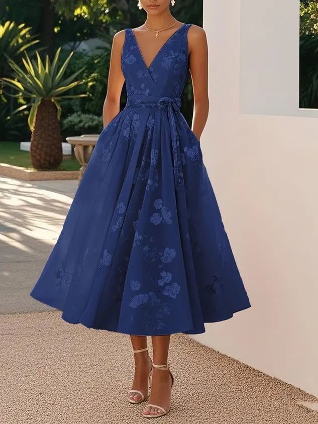 2026 Women's Dress Banquet Evening Dress Sleeveless Vest V-Neck Printed Dress