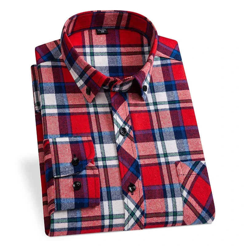 2024 Men  Regular Fit Soft Daily Casual Shirts Clothing Plus size Autumn Winter Fashion New Cotton Flannel Plaid Shirts