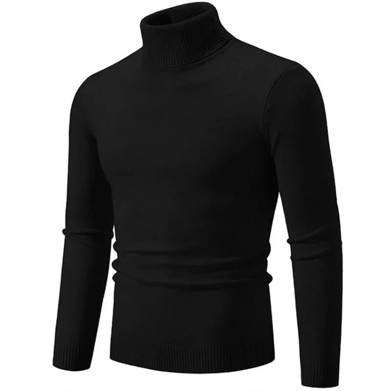 2024 Men's High Neck Sweater Solid Color Pullover Autumn And Winter Turtleneck Warm Bottoming Shirt Casual Woolen Sweater 5XL-M