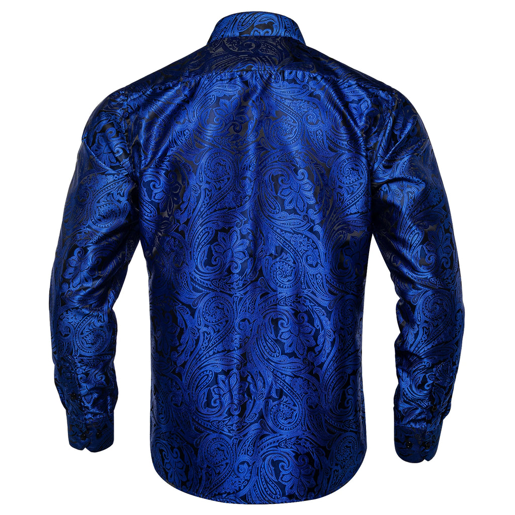 Brand New Men's Royal Blue Business Shirts Luxury Fashion Paisley Long Sleeve Turn-Down Collar Social Shirt Male Casual Blouse