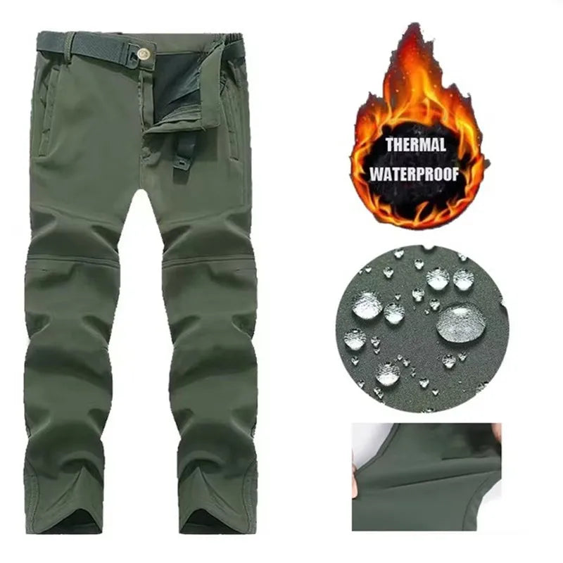 Men's Autumn Winter Softshell Elastic Camping Hiking Trekking Fishing Hunting Pants Outdoor Cycling Tactical Cargo Trousers