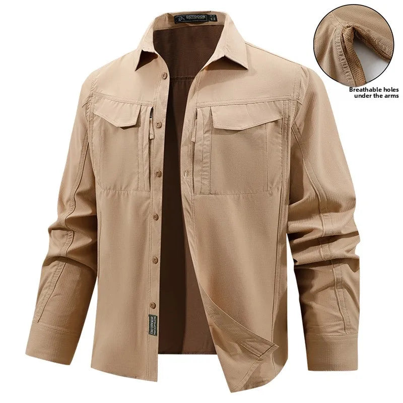New Fashion Men Outdoor Elastic Quick Drying Ventilation Cargo Shirts Male Long Sleeves Thin Breathable Comfortable Shirts XXL