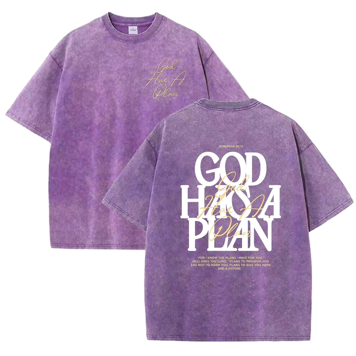 Vintage Washed Double Sided T Shirt God Has A Plan Christian Letter Print Oversized Faith Streetwear Short Sleeve Tee Asian Size