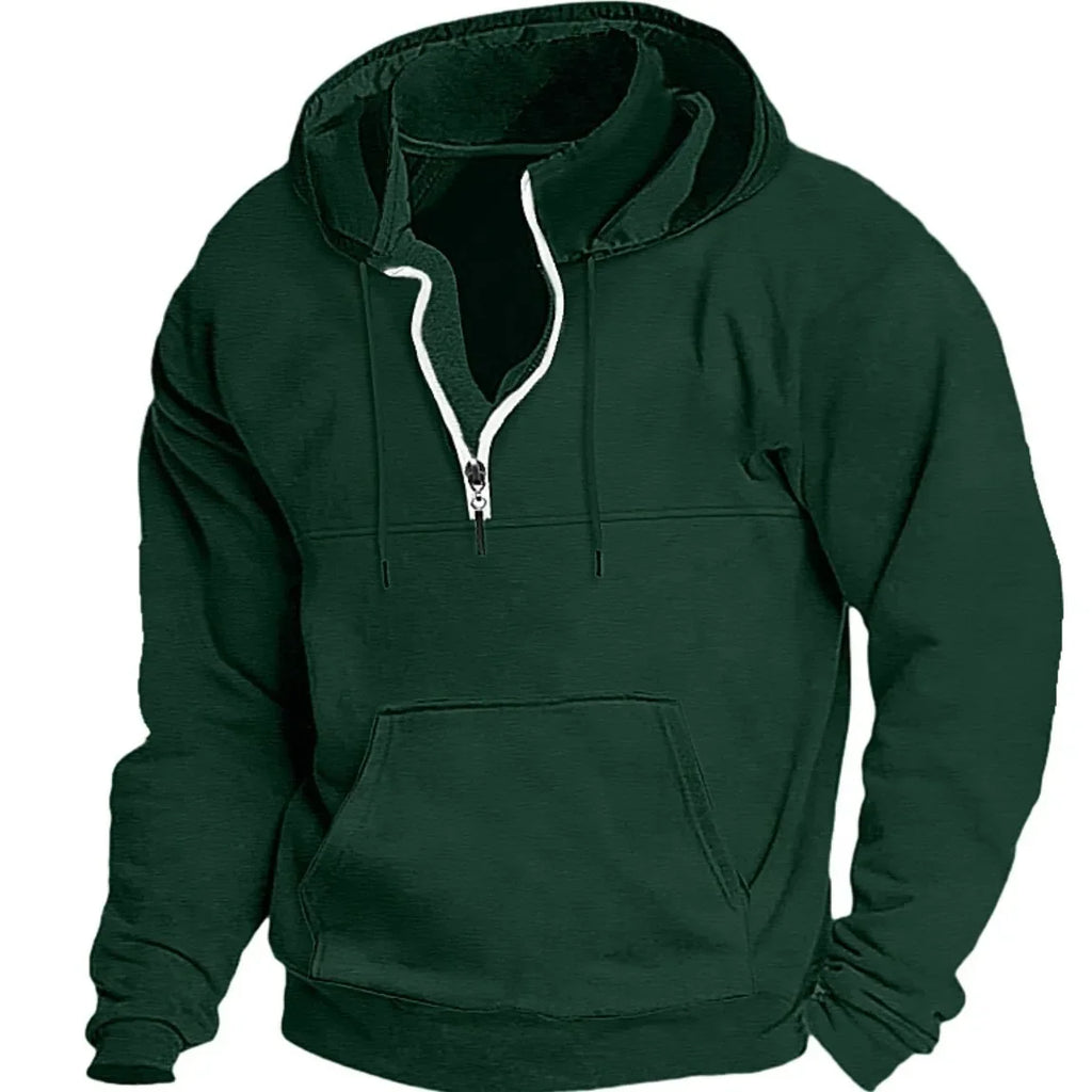 2026 Fashion Autumn/Winter New Hoodie Men's Casual Loose Stand Collar Solid Color Sports Hoodie Men's Half Zipper Street Wear