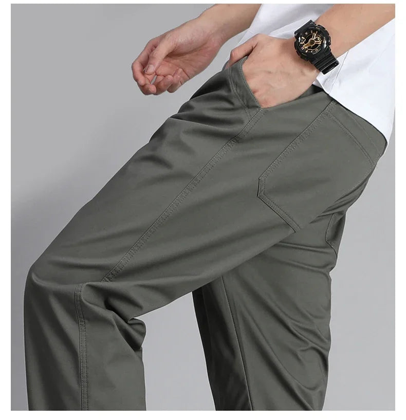 Big Size Mens Casual Pants Relaxed Fit Cotton Trousers Elastic Waist Drawstring Sweatpants Mens Jogger Pants Summer Spring