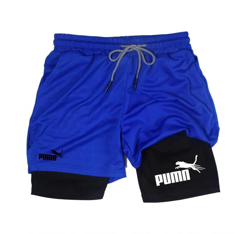 Men's Quick Dry Breathable 2-in-1 Double Layer Sports Shorts, Elastic Compression Liner Athletic Shorts