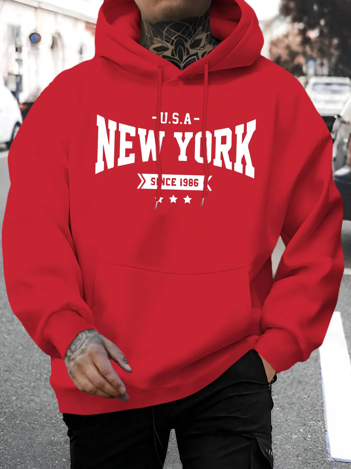 New York Letter Print Street Scool Men Women Hooded Sweatshirt Autumn Winter Daily Outdoor Fitness Casual Loose Warm Sportswear