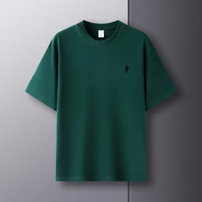 100% pure cotton short sleeve round neck men's T-shirt hot selling luxury brand summer exquisite pony embroidery breathable top