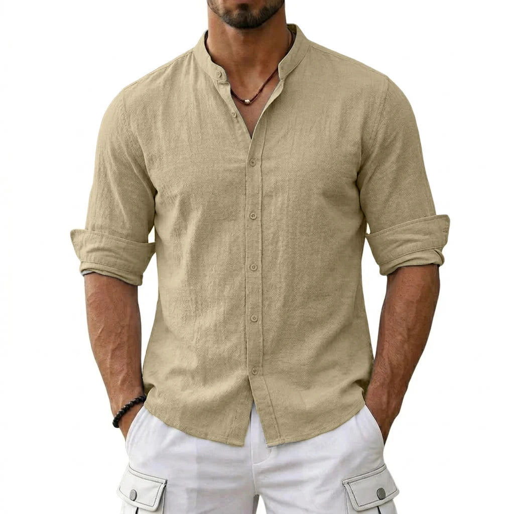 New Men's Cotton Linen Shirts for Men Casual Luxury Hawaiian Shirts Lightweight Long Sleeve Henley Beach Shirts T-Shirts for Men