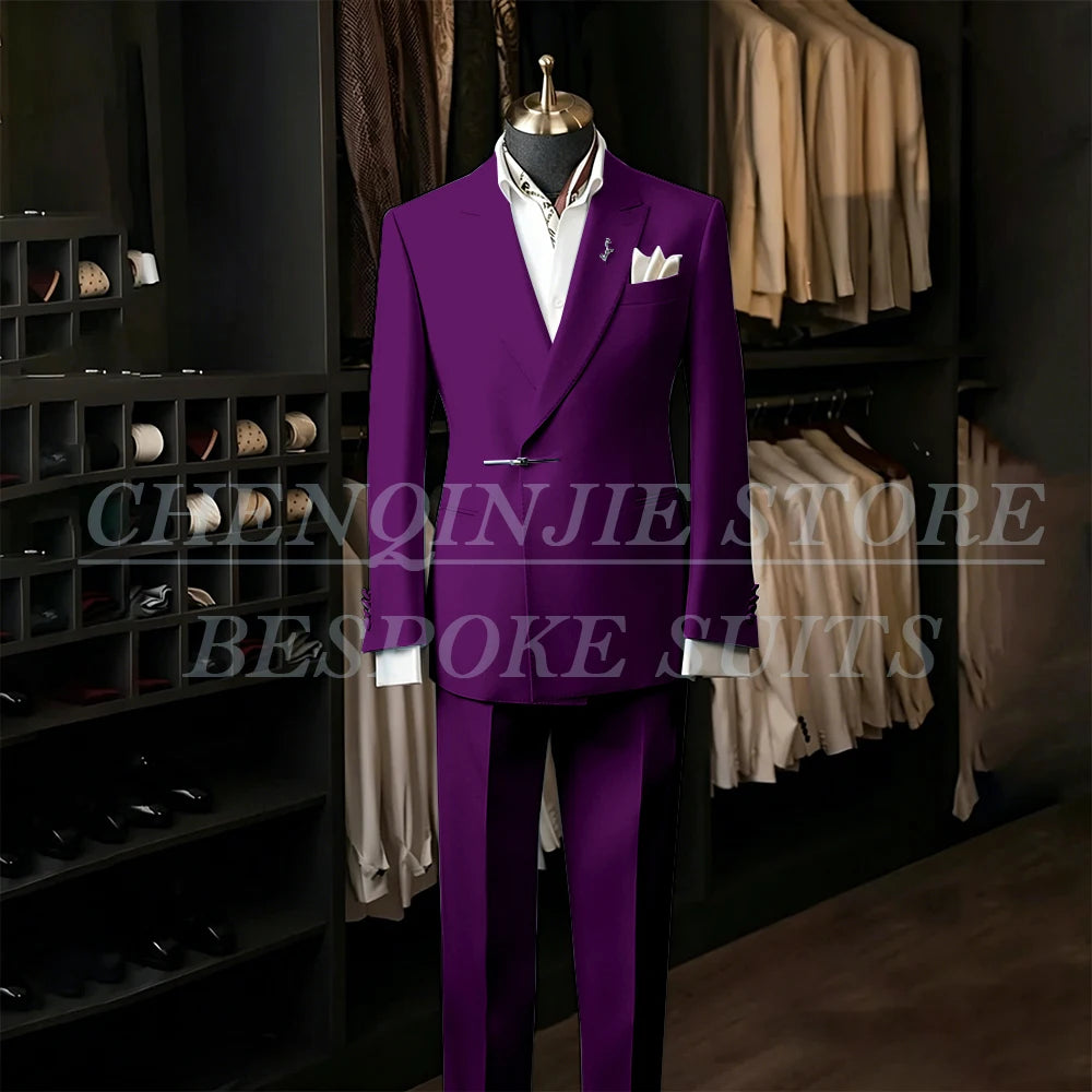 Bespoke White Men's Suits Male Clothing Fashion Wedding Regular Fit 2 Piece Jacket Pants Blazer High Quality Clothing Costume
