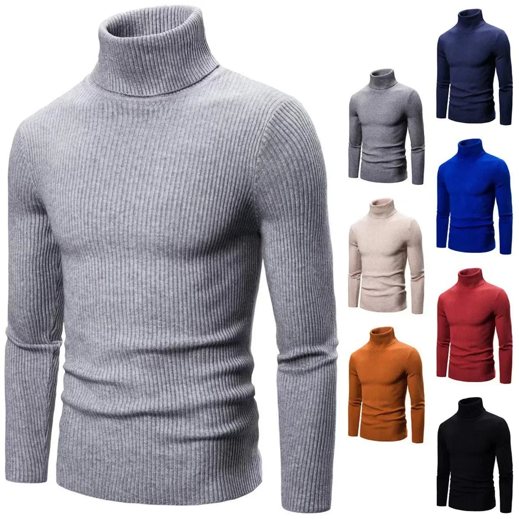 Men Pullovers Tops Turtleneck Sweaters Solid Knitted Full Sleeve Casual Regular Top Knit Thick Splice Slim Fit Autumn Winter