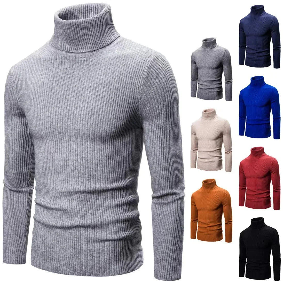 Men Pullovers Tops Turtleneck Sweaters Solid Knitted Full Sleeve Casual Regular Top Knit Thick Splice Slim Fit Autumn Winter