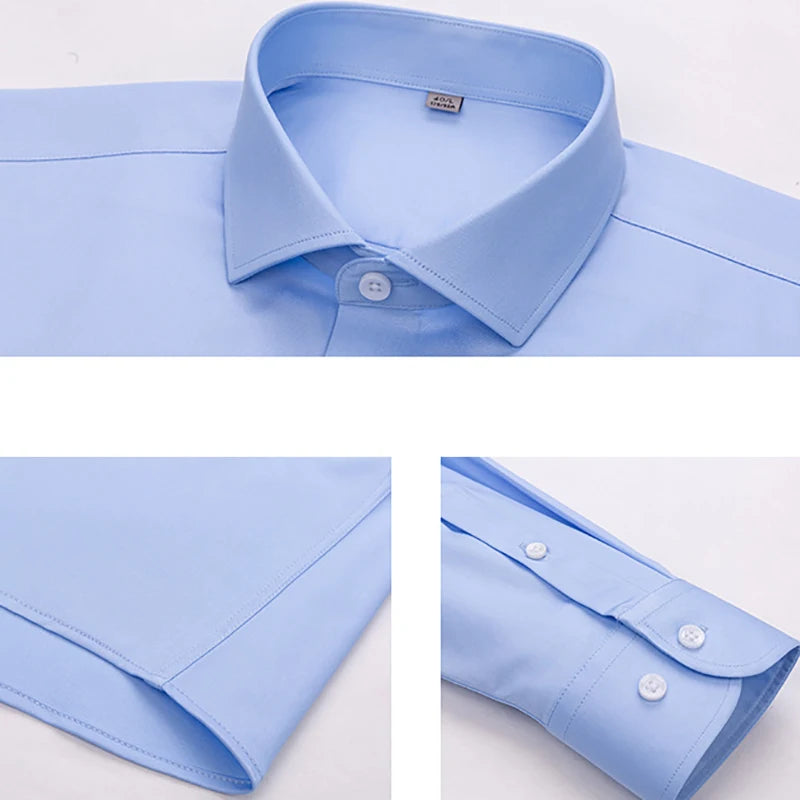 Windsor Collar Regular Cuff Dress Shirt Fashion Men's Long Sleeve Luxury Business Formal Shirts Solid Easy Care Casual Social