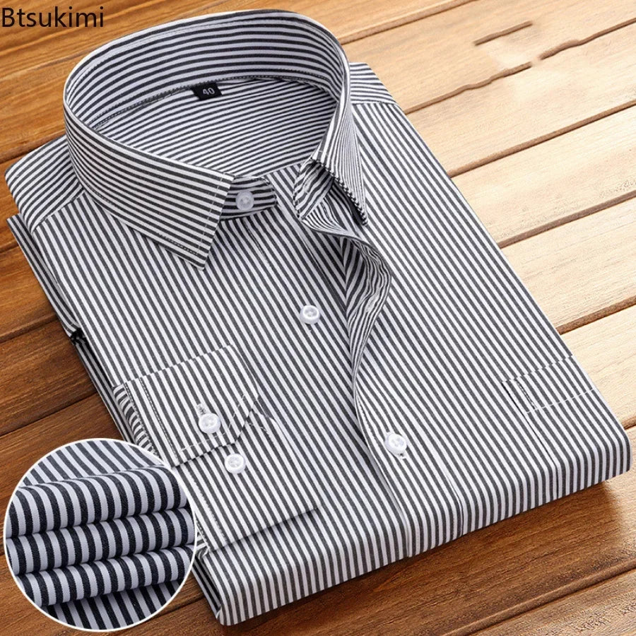 2026 Men's Long Sleeve Cotton Shirt Striped Design Spring Autumn Business Formal Dress Shirts for Men Party Wedding Shirts Male