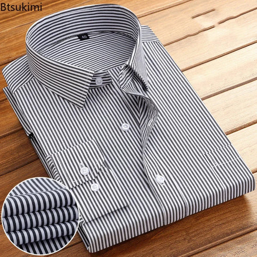 2026 Men's Long Sleeve Cotton Shirt Striped Design Spring Autumn Business Formal Dress Shirts for Men Party Wedding Shirts Male