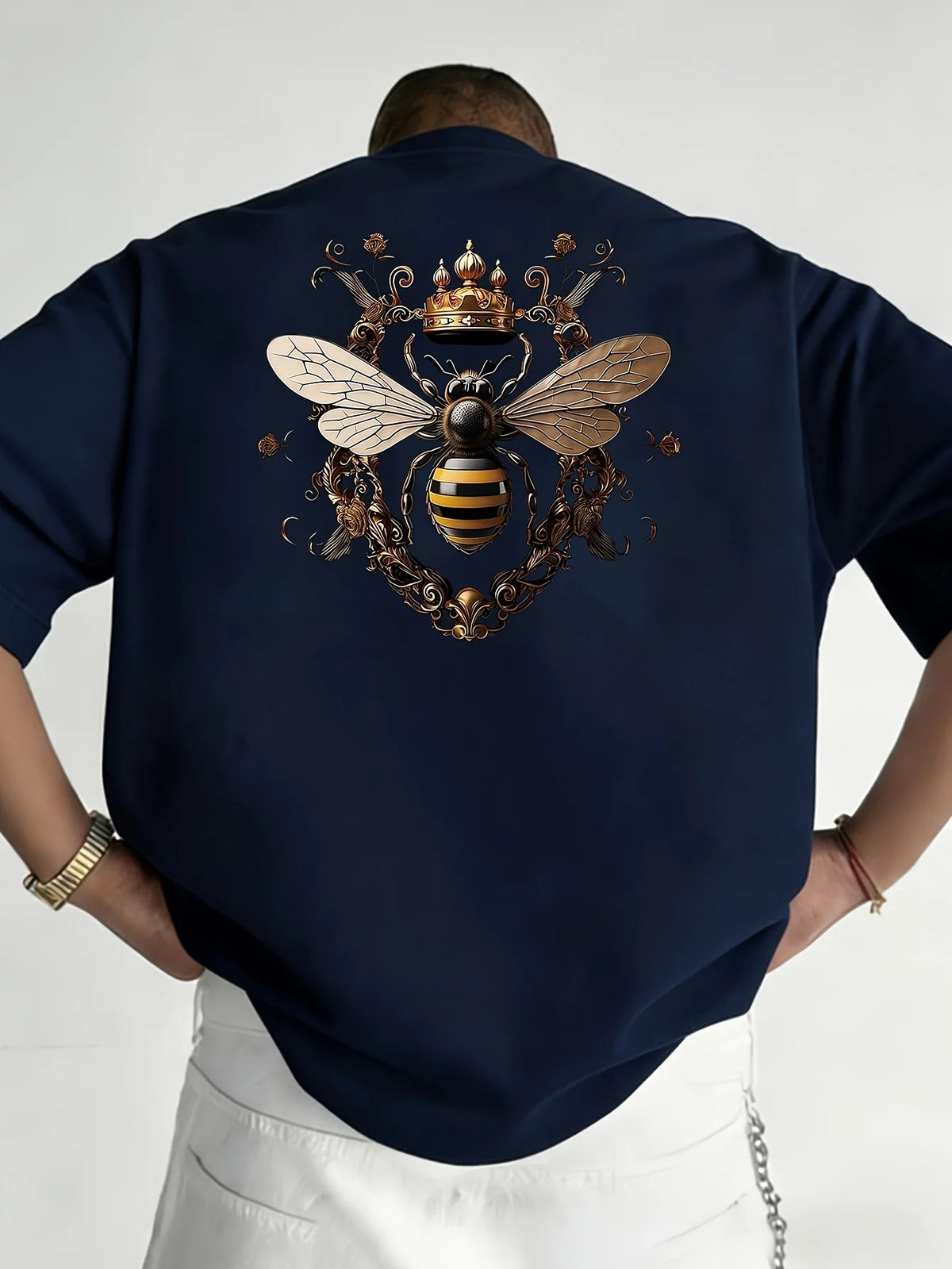 Ornate Royal Bee Print on Premium Soft 100% Cotton Mens T Shirt Perfect for Summer Outings and Casual Events