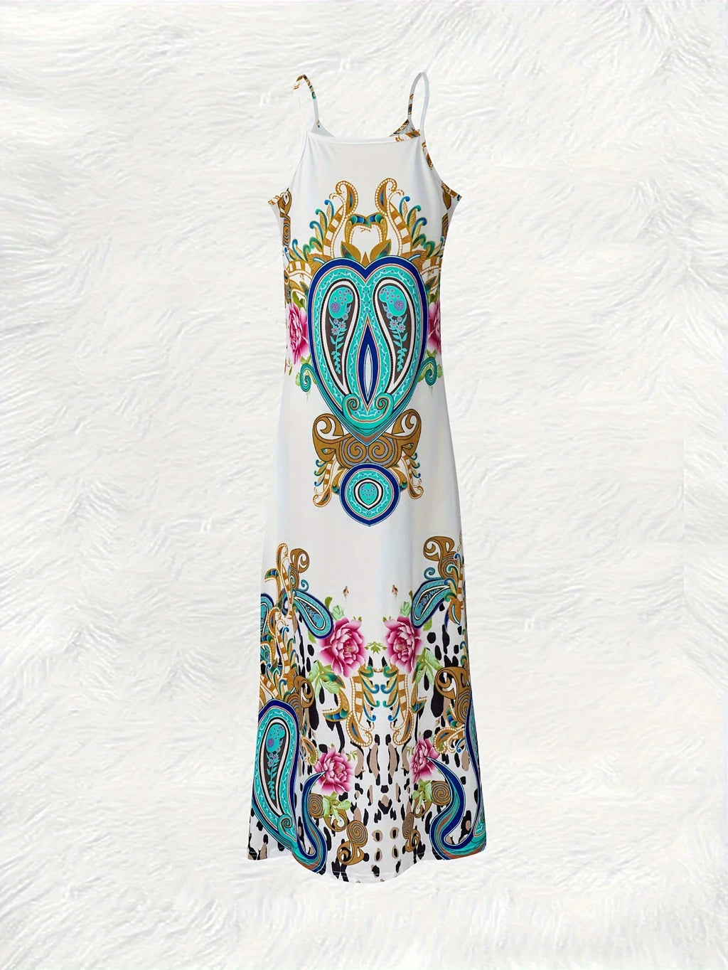 Vacation Dress for Women Floral Paisley Abstract Print Sleeveless Shift Dress Round Neck Summer Casual Maxi Dress Beach Party