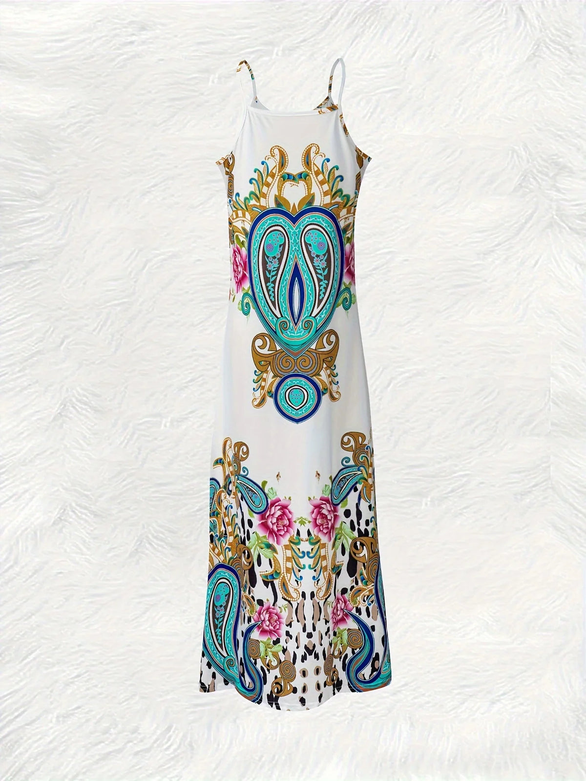Vacation Dress for Women Floral Paisley Abstract Print Sleeveless Shift Dress Round Neck Summer Casual Maxi Dress Beach Party