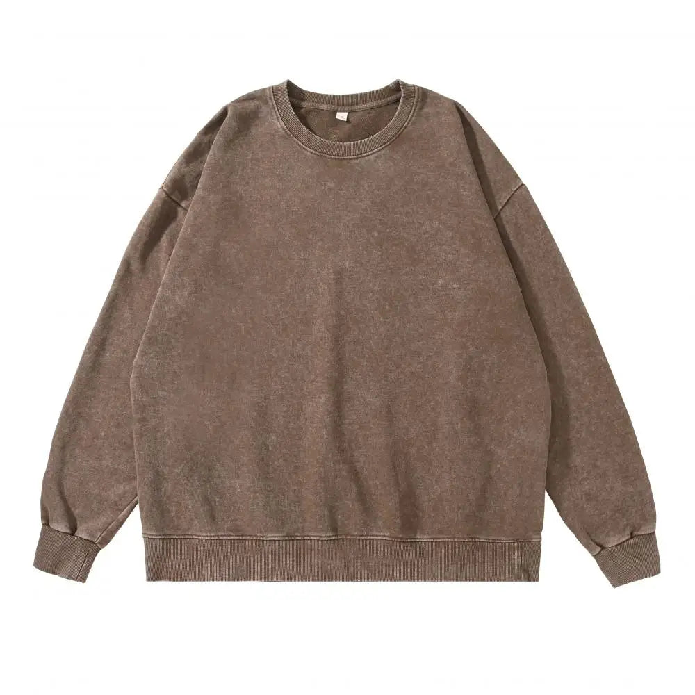 DIY Custom LOGO 100% Cotton Retro Washed Long Sleeve Men T Shirt Loose Oversized Streetwear Pullovers Autumn Sweatshirt Hoodies