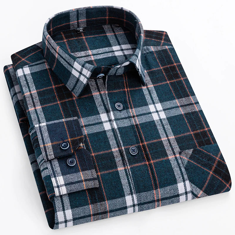 Cotton Plaid Casual Long Sleeve Shirts For Man M-11XL Plus Size Winter Warm Flannel Chic Clothes Business Smart Dress Shirts Top