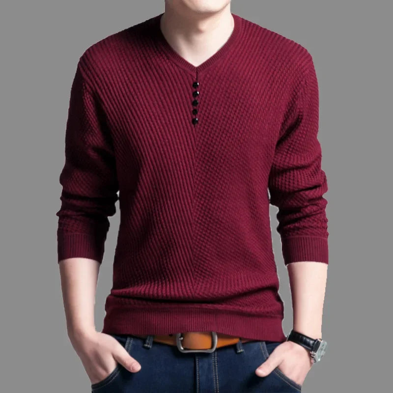 TFETTERS 2026 Men Sweater Casual V-Neck Pullover Men Spring Autumn Slim Sweaters Long Sleeve Mens Sweater Knitted Shirt Homme