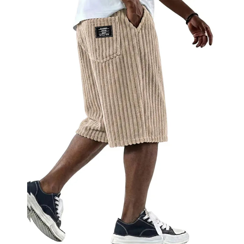 2026 Summer Casual Mens Corduroy Shorts Solid Bottoms Vintage Striped Textured Pants Men Daily Leisure Loose Straight Short