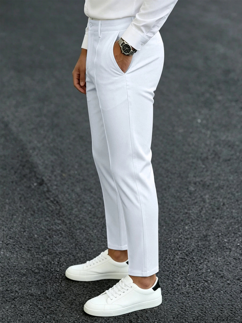 Men's Ankle Length Dress Pants 100% Polyester Slim Fit Formal Business Cropped Trousers