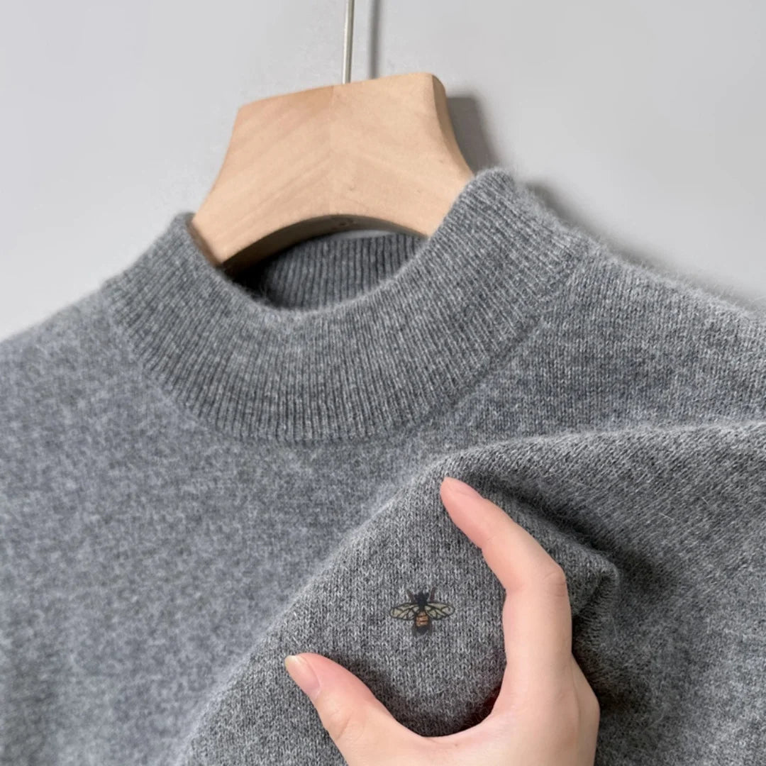 Hot Sale Luxury Brand Men's Sweater Mock-Neck Bee Embroidery Pullover Soft Warm Fashion Exquisite Thick Autumn Winter Men's Wear