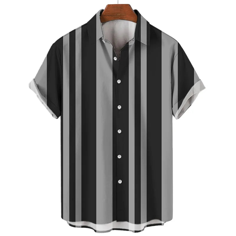 Mens Hawaiian 3d Stripe Print Shirt Harajuku Summer Fashion Short Sleeves Casual Beach Vacation Button Loose Aloha Shirts