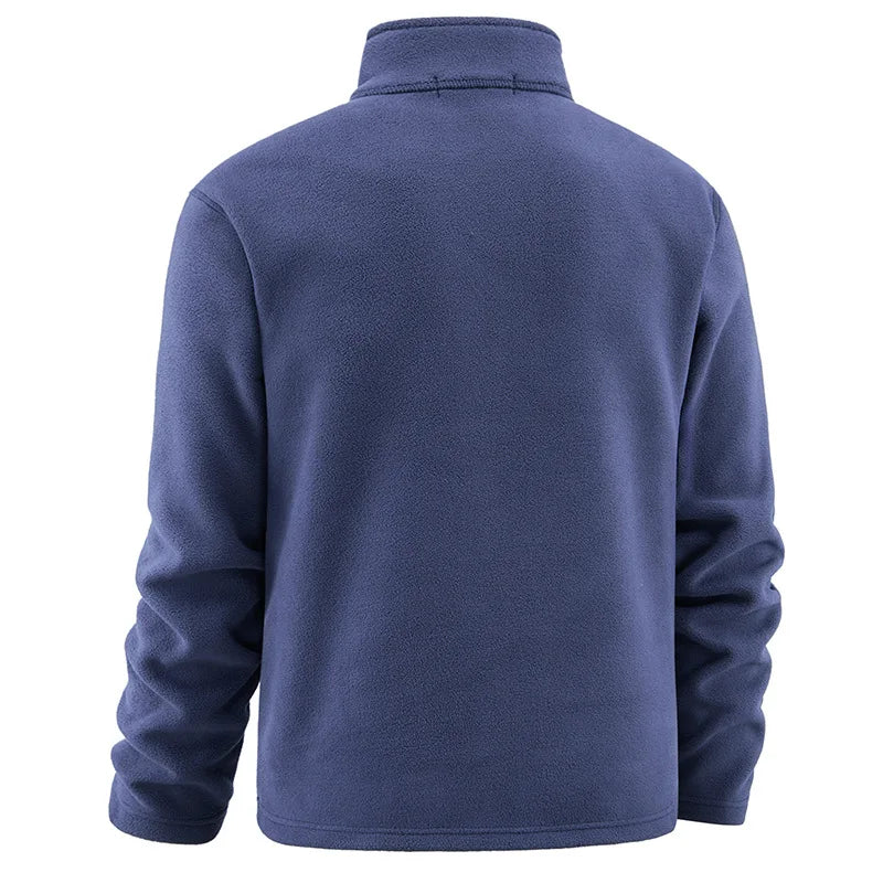 New Autumn Winter Thicken Warm Fleece Hoodless Sweatshirt for Men Solid Color Stand Collar Zipper Neck Pullover Men's Sweatshirt