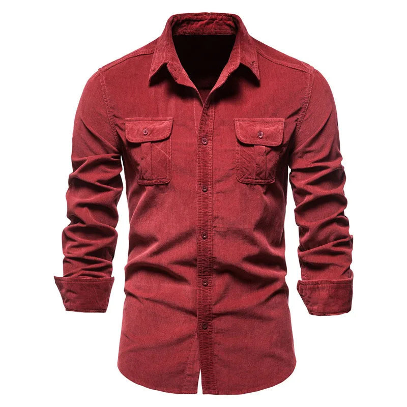 Quality New Single Breasted 100% Cotton Men's Shirt Business Casual Fashion Solid Corduroy Men Shirts Autumn Slim Dress Shirts